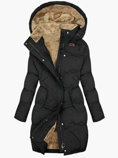 Manteau d'hiver long pour femme avec capuche, chaud