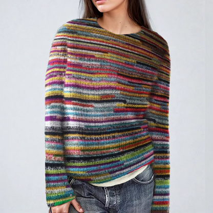 Bunter Strickpullover Streifenmuster Frauen - IdealeKleiden