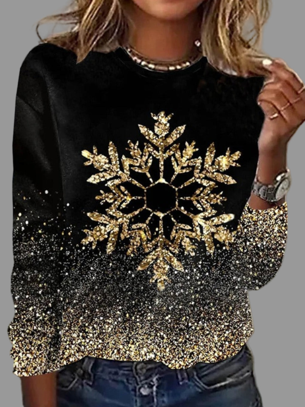 Weihnachtspullover Damen Elegant Gold Dekor - IdealeKleiden
