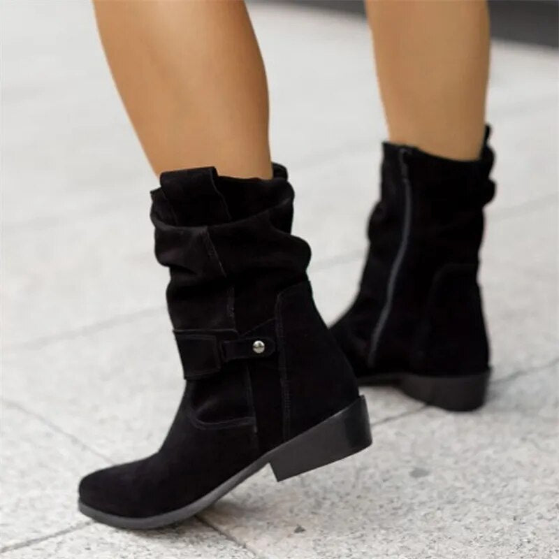 Stylische Stiefeletten Wildleder Niedriger Absatz - IdealeKleiden