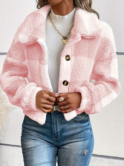 Veste Teddy à carreaux pour femme, moderne, avec fermeture boutonnée