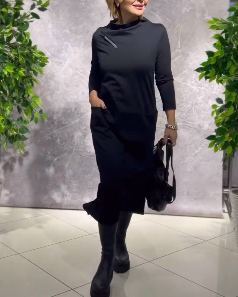 Robe femme col rond poches chic