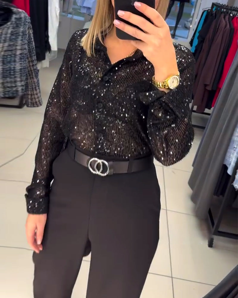 Blouse élégante à sequins et revers