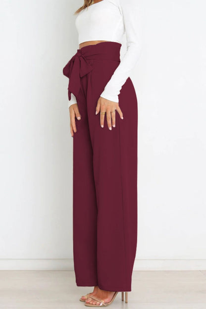 Pantalon paperbag moderne taille haute avec nœuds