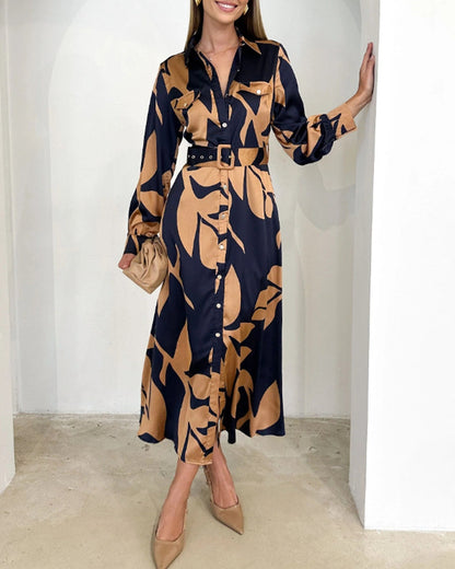 Robe à manches longues motif floral élégante