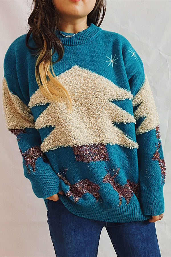 Pull de Noël manches longues col rond maille épaisse