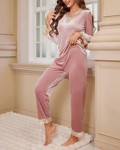 Herbst Winter Kleid Lose Spitze Hauskleid - IdealeKleiden