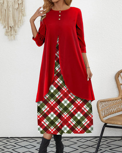 Robe en velours à carreaux, coupe trapèze, 2 en 1 pour femme