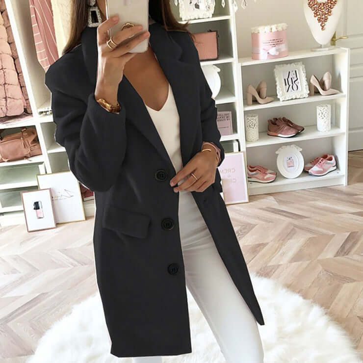 Manteau de laine double boutonnage élégant pour femme