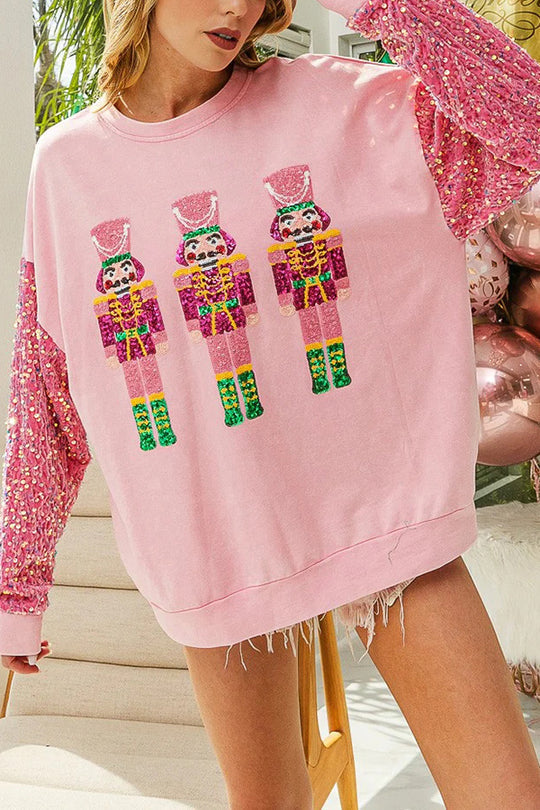 Sweat-shirt de Noël décontracté, à paillettes, col rond