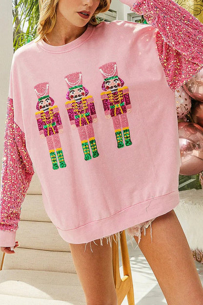 Sweat-shirt de Noël décontracté, à paillettes, col rond