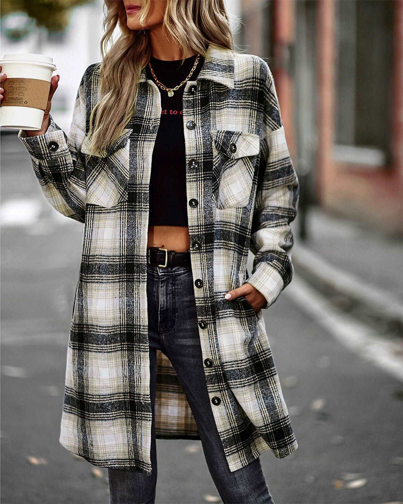Chemise à carreaux avec poche poitrine Style moderne