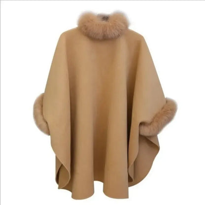 Elegante Damen-Capejacke mit Kunstpelz-Verbrämung - IdealeKleiden