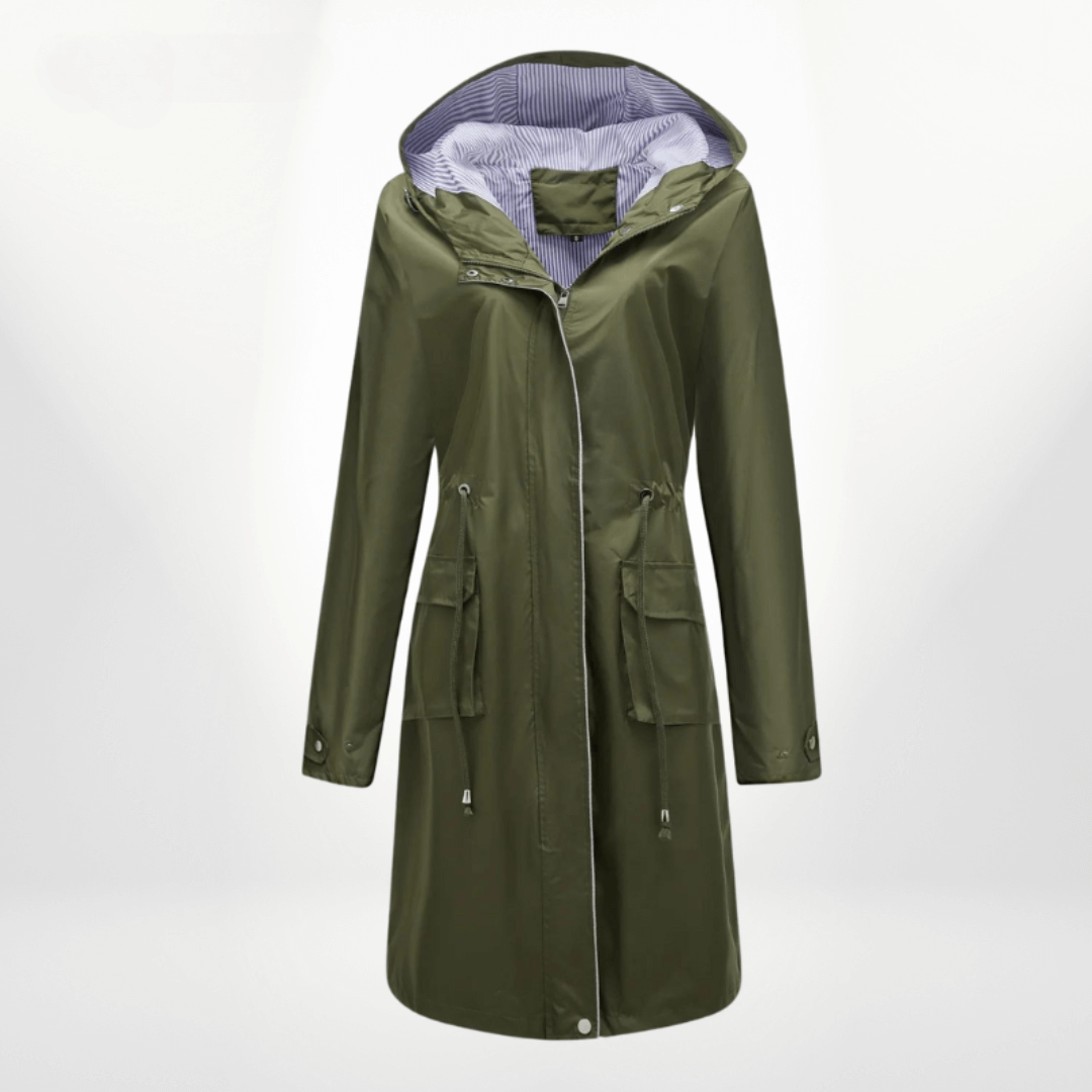 Imperméable trench-coat longueur au genou avec capuche