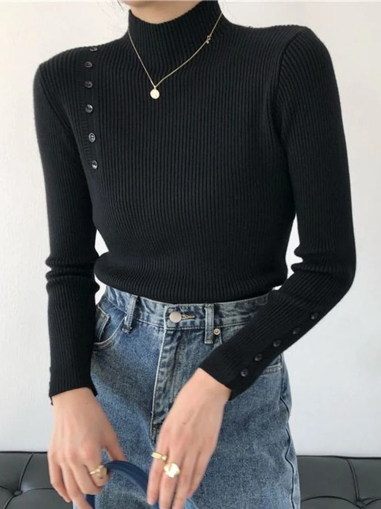 Pull élégant avec boutons et col montant