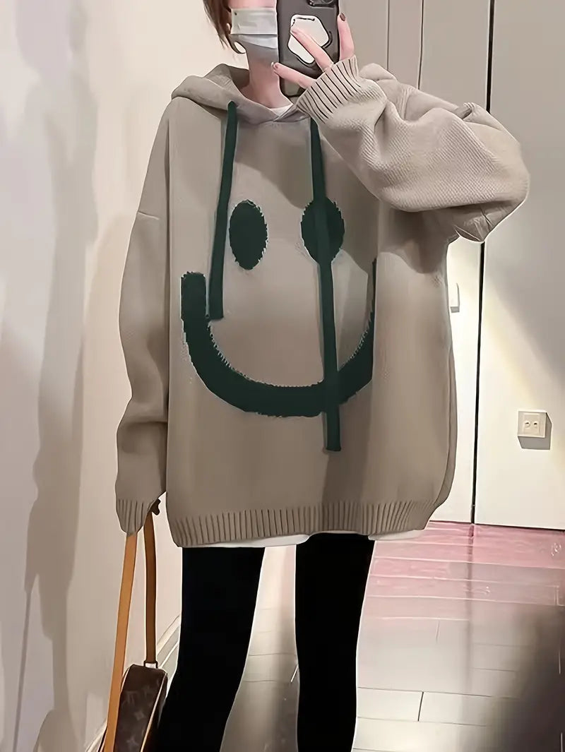 Sweat-shirt à capuche pour femmes - Motif sourire espiègle