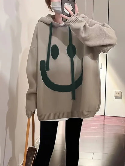 Sweat-shirt à capuche pour femmes - Motif sourire espiègle