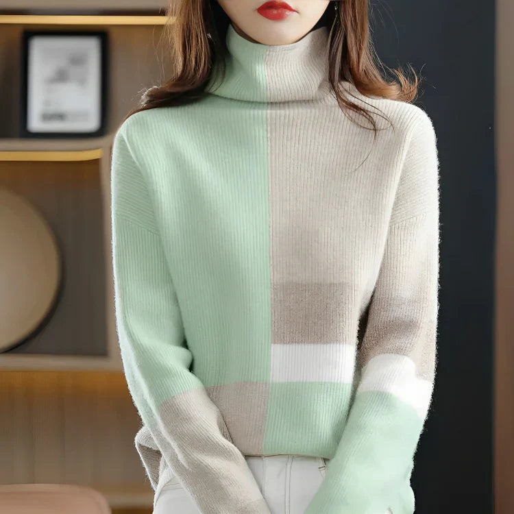 Pulls Doux Femme Couleurs ContrastéesChaud