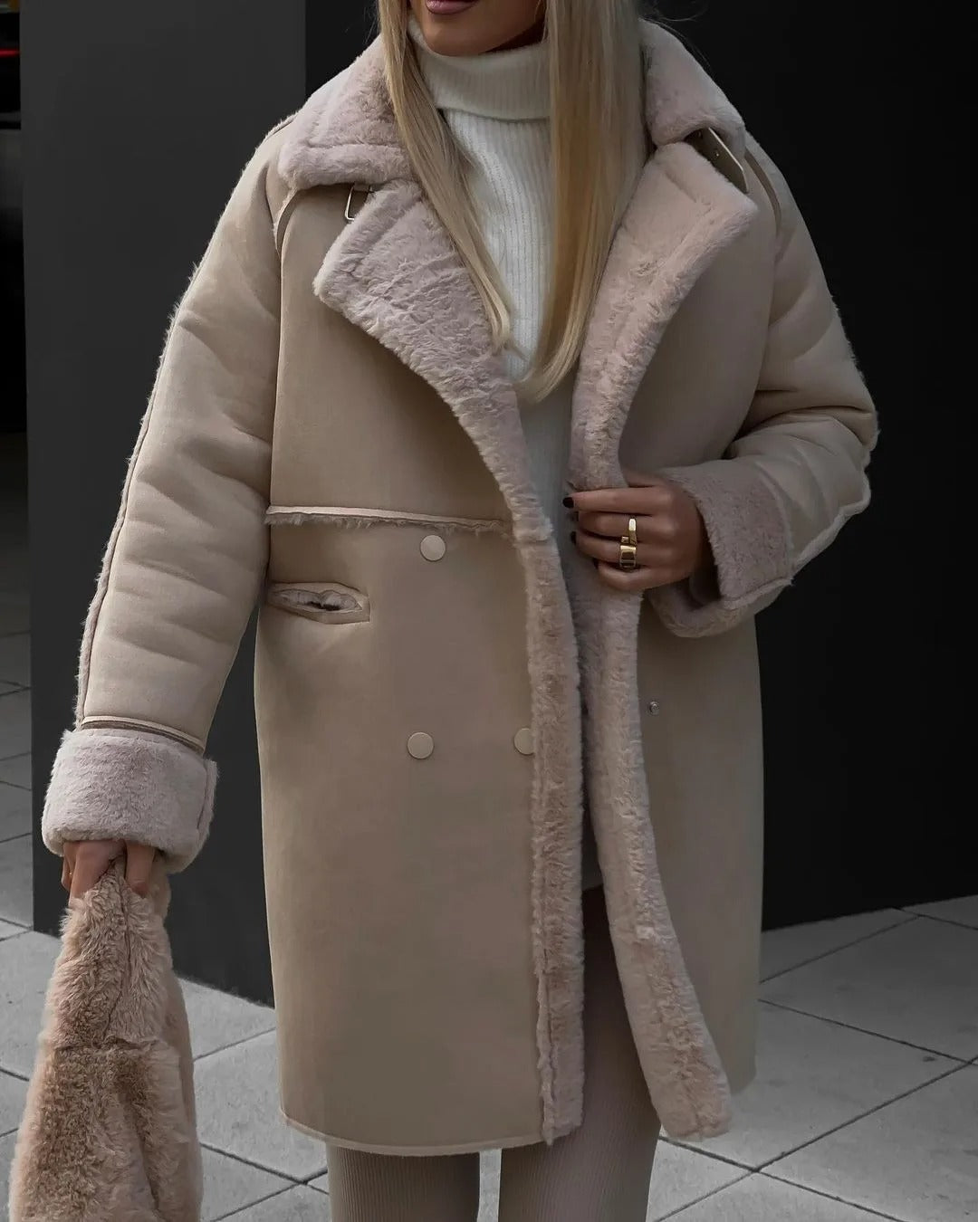 Manteau d'hiver doux avec doublure en peau de mouton, taille XL