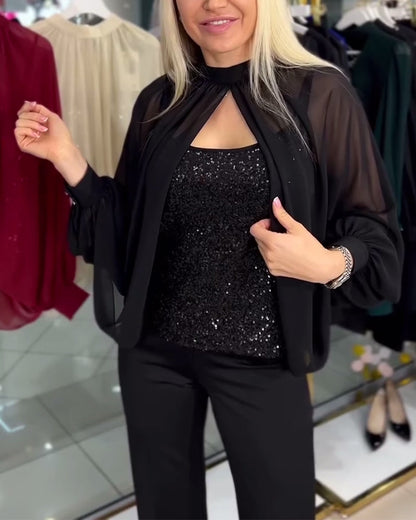 Robe de soirée manches chauve-souris pailletée