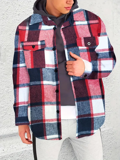 Veste à manches longues à carreaux décontractée pour homme