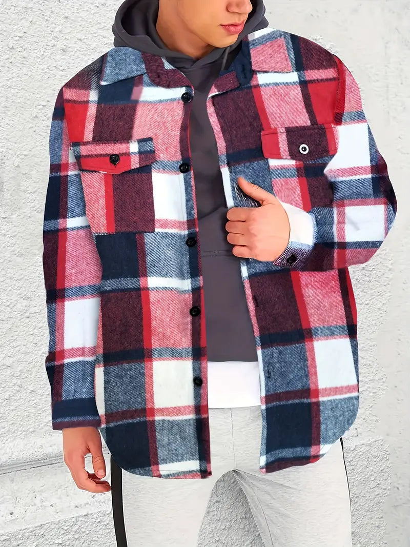 Veste homme à carreaux manches longues moderne