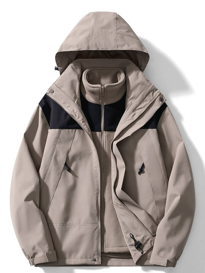 Veste imperméable outdoor 3-en-1 Veste coupe-vent fonctionnelle Capuche amovible