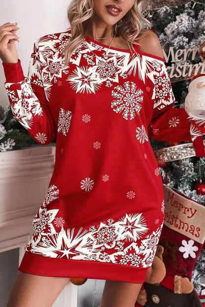 Weihnachtsschneeflocken Sweatkleid Lockere Passform - IdealeKleiden