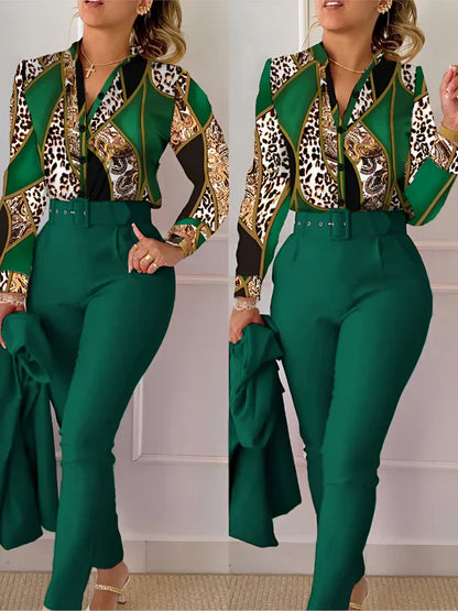 Haut de femme col en V avec pantalon taille haute