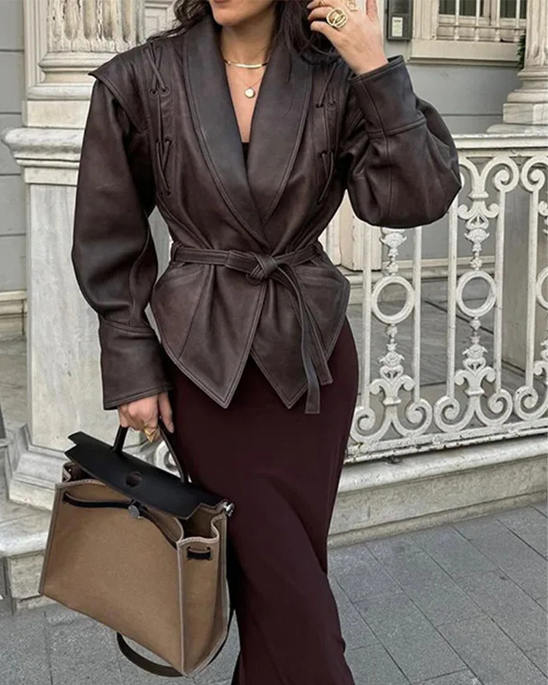 Blouson en cuir femme à manches longues, élégant