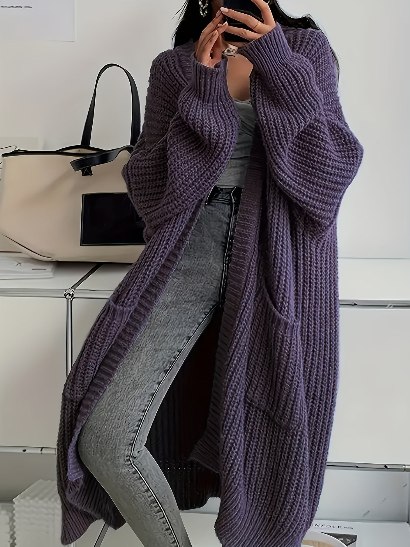 Damen Strickcardigan Elegant Gürtel - IdealeKleiden