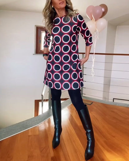 Robe col rond motif cercles robe femme