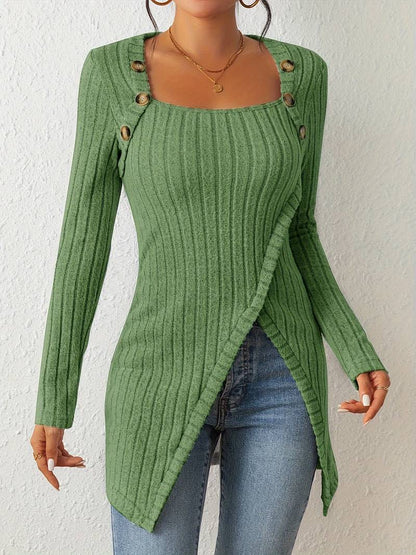Pull-over Élégant Femme Col Carré Manches Longues