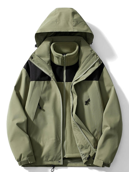 Wasserdichte Outdoorjacke 3in1 Funktionale Windjacke Abnehmbare Kapuze - IdealeKleiden