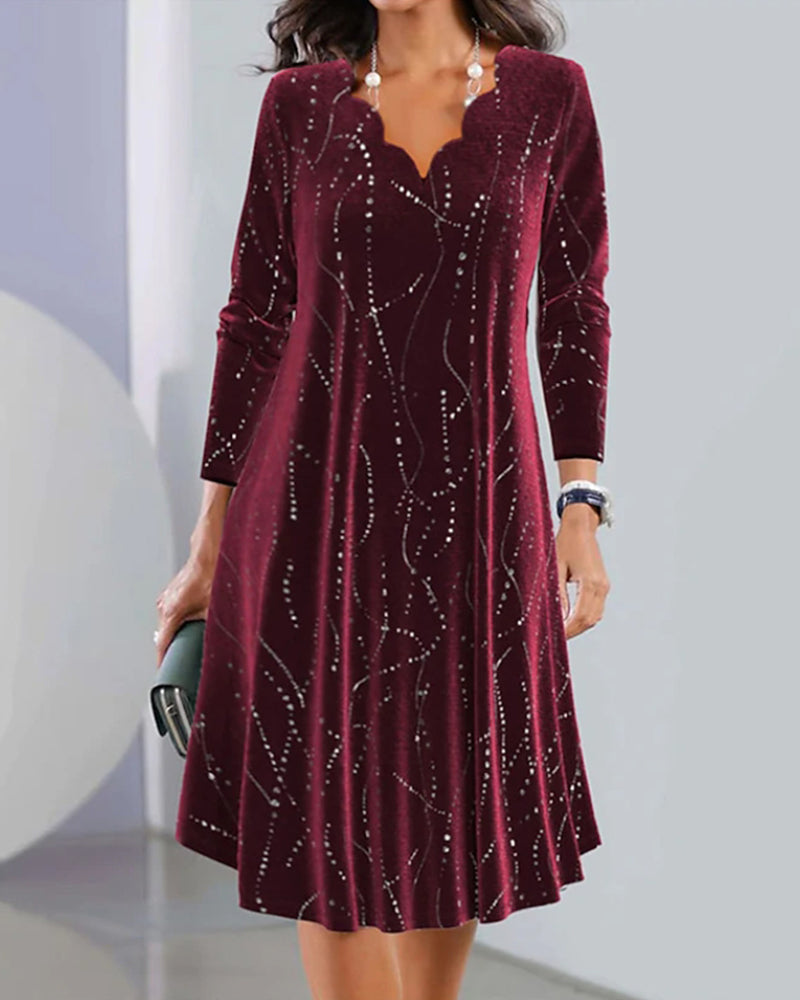 Robe élégante décolleté en V manches longues