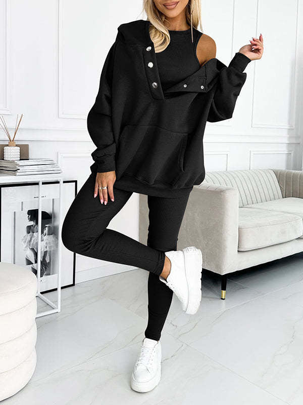 Survêtement 3 pièces pour femme, sweat à capuche et pantalon slim