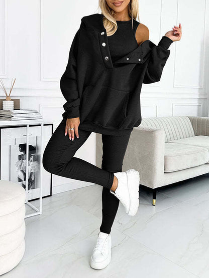 Survêtement 3 pièces pour femme, sweat à capuche et pantalon slim