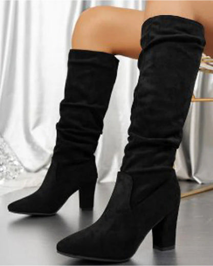 Bottes élégantes à talons hauts de couleur unie pour femme
