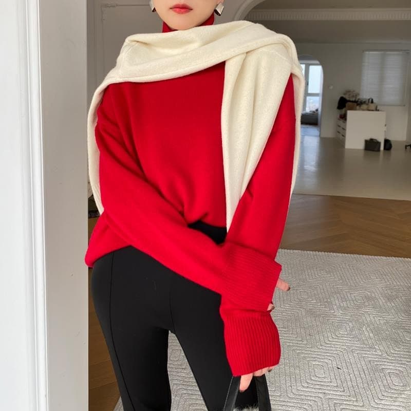 Pull en tricot Col roulé Coupe confortable et chaude