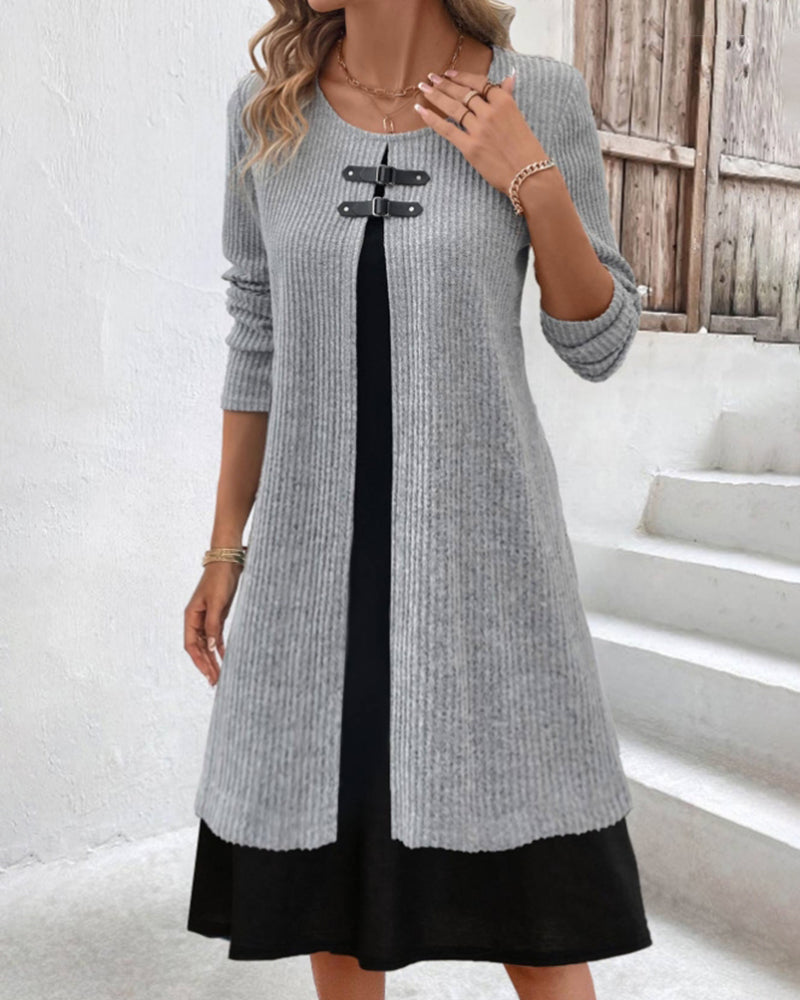 Robe côtelée élégante à manches longues