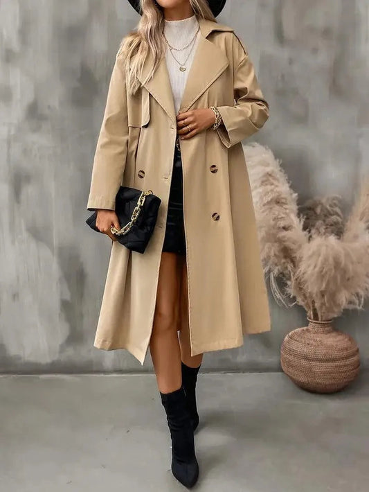 Klassischer Trenchcoat Einfarbig Langärmlig - IdealeKleiden