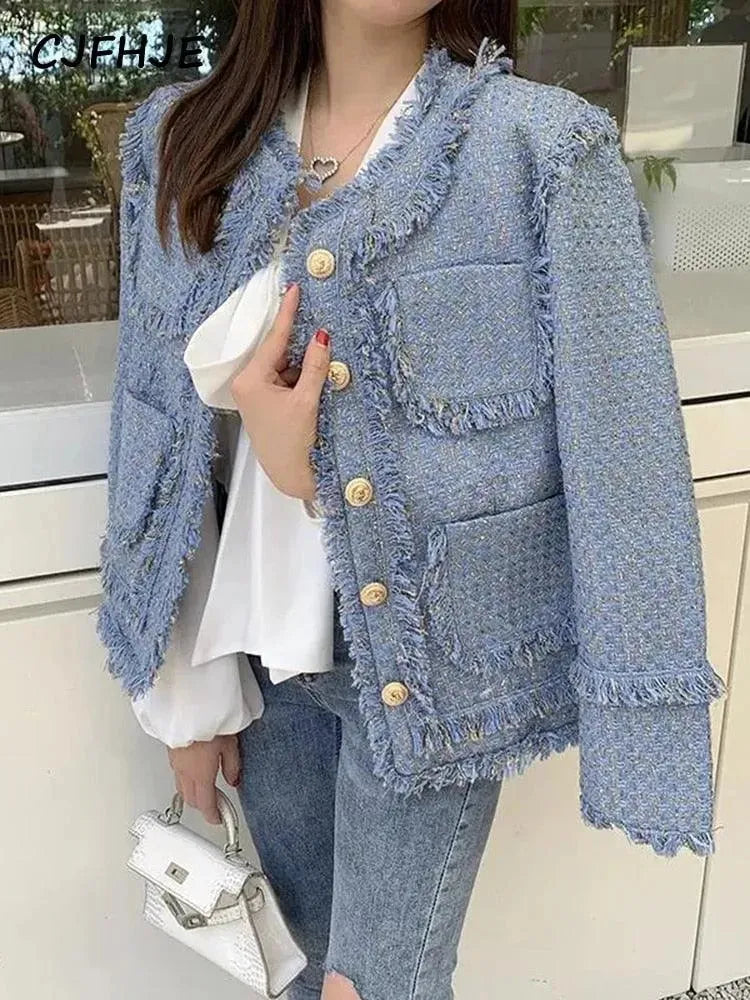 Élégante veste pour femme en tweed bleu