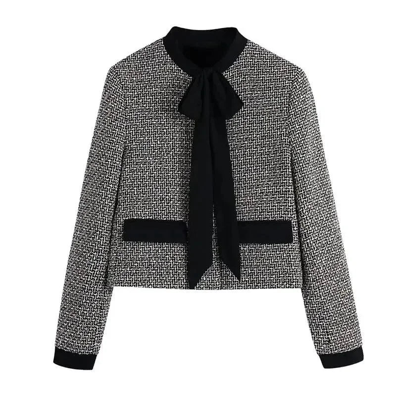 Élégante veste pour femme avec nœud style tweed