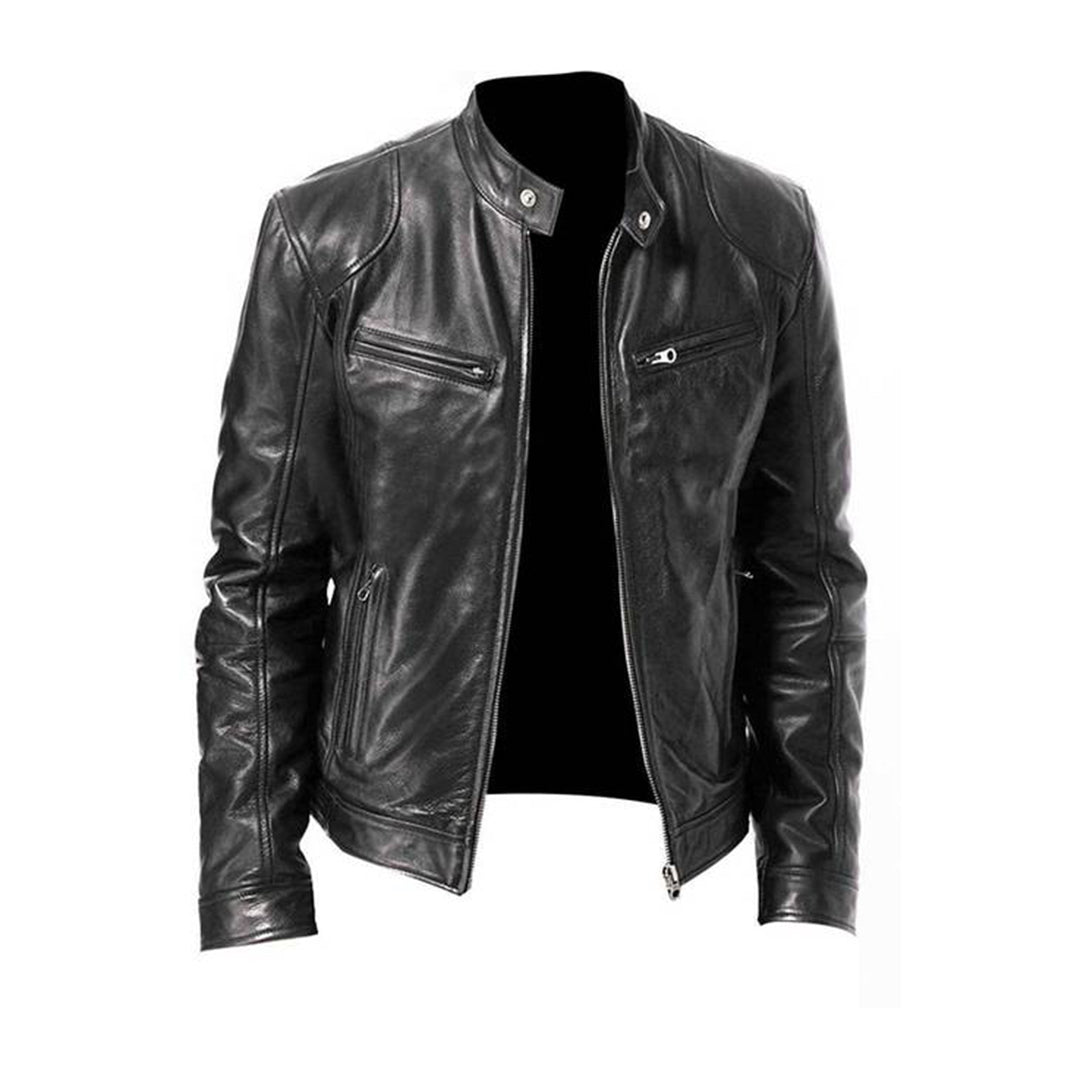 Blouson en cuir pour homme, chaud et coupe-vent, pour l'automne