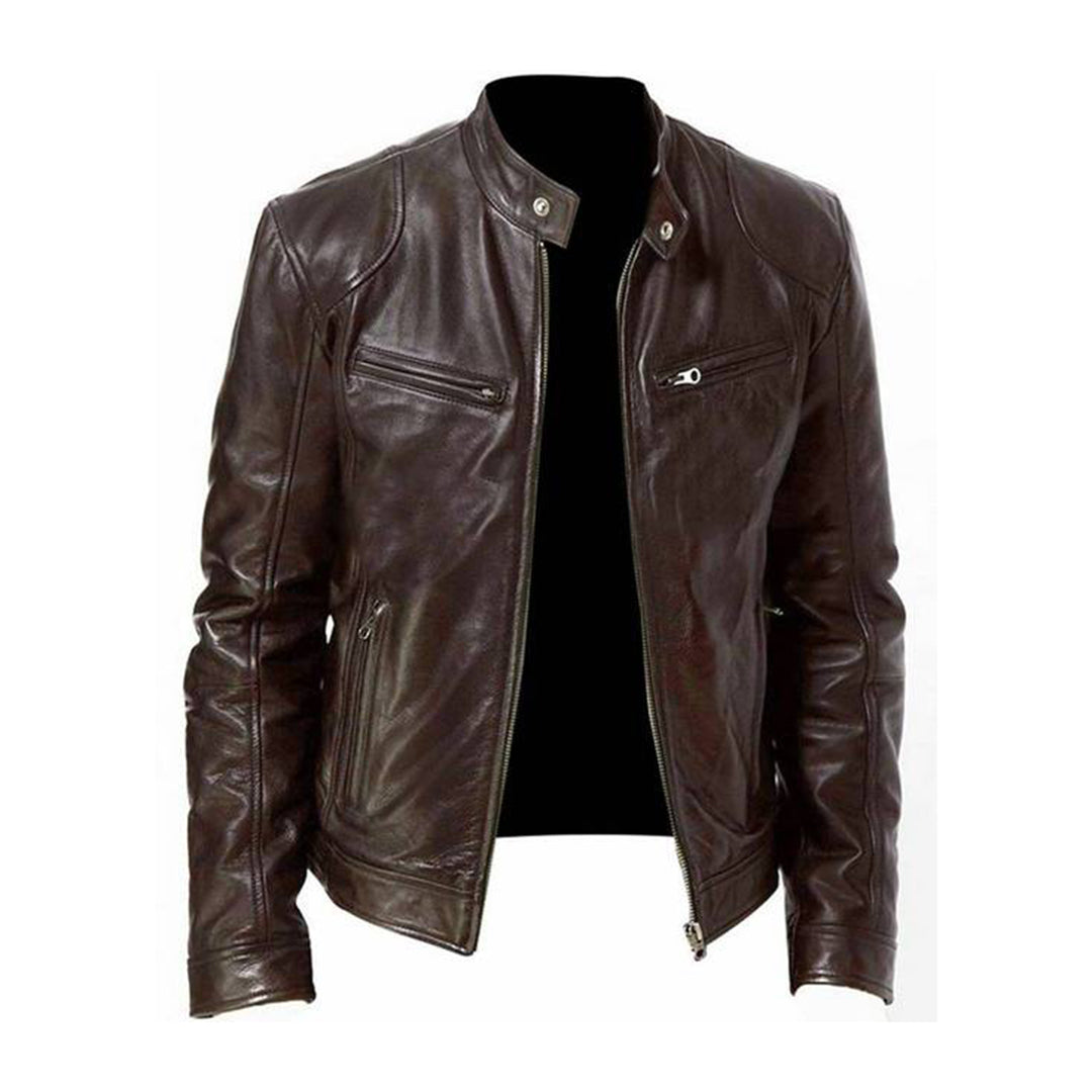 Blouson en cuir pour homme, chaud et coupe-vent, pour l'automne