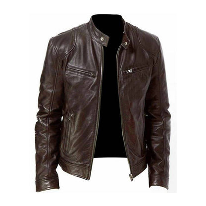 Blouson en cuir pour homme, chaud et coupe-vent, pour l'automne