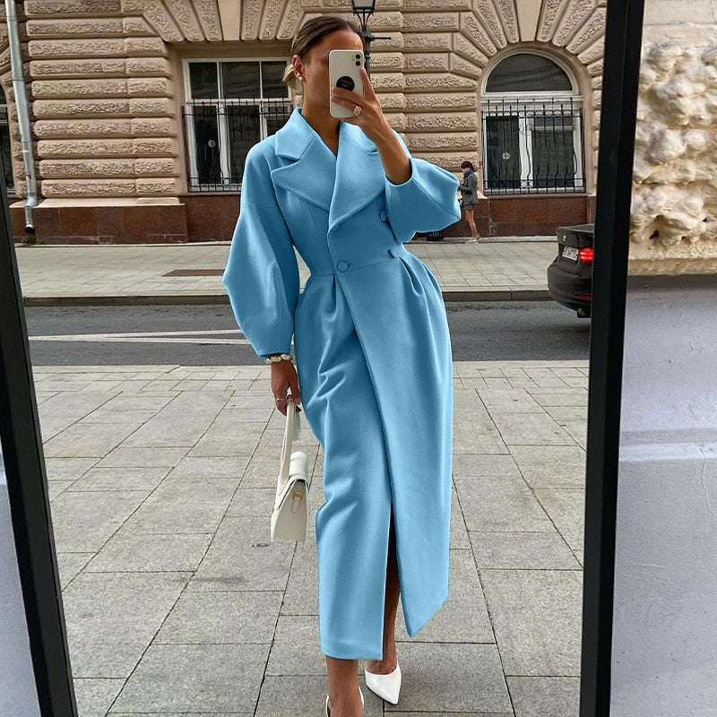 Élégant Manteau Femme en Laine Manches Longues Chaud & Chic