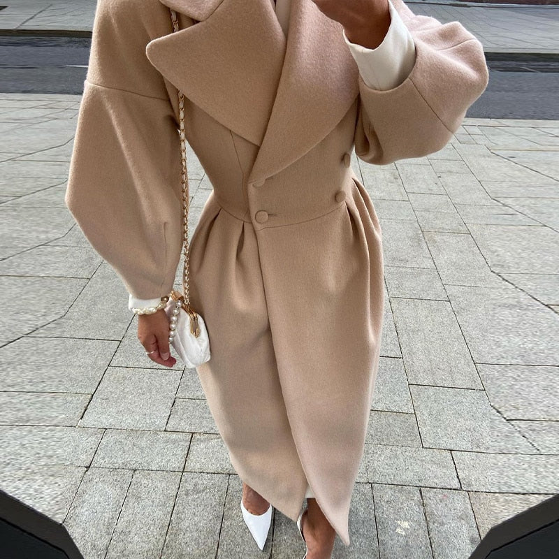 Élégant Manteau Femme en Laine Manches Longues Chaud & Chic