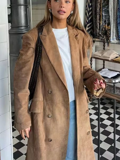 Manteau long élégant pour femme en daim