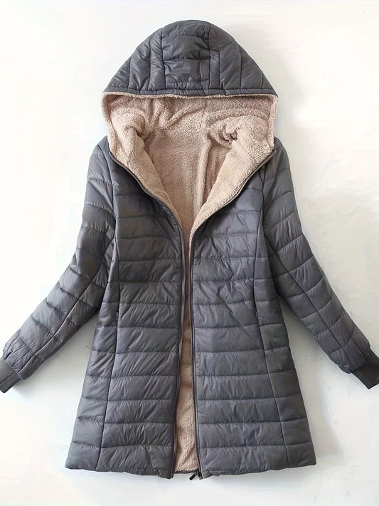 Warm gefütterte Winterjacke mit Reißverschluss - IdealeKleiden